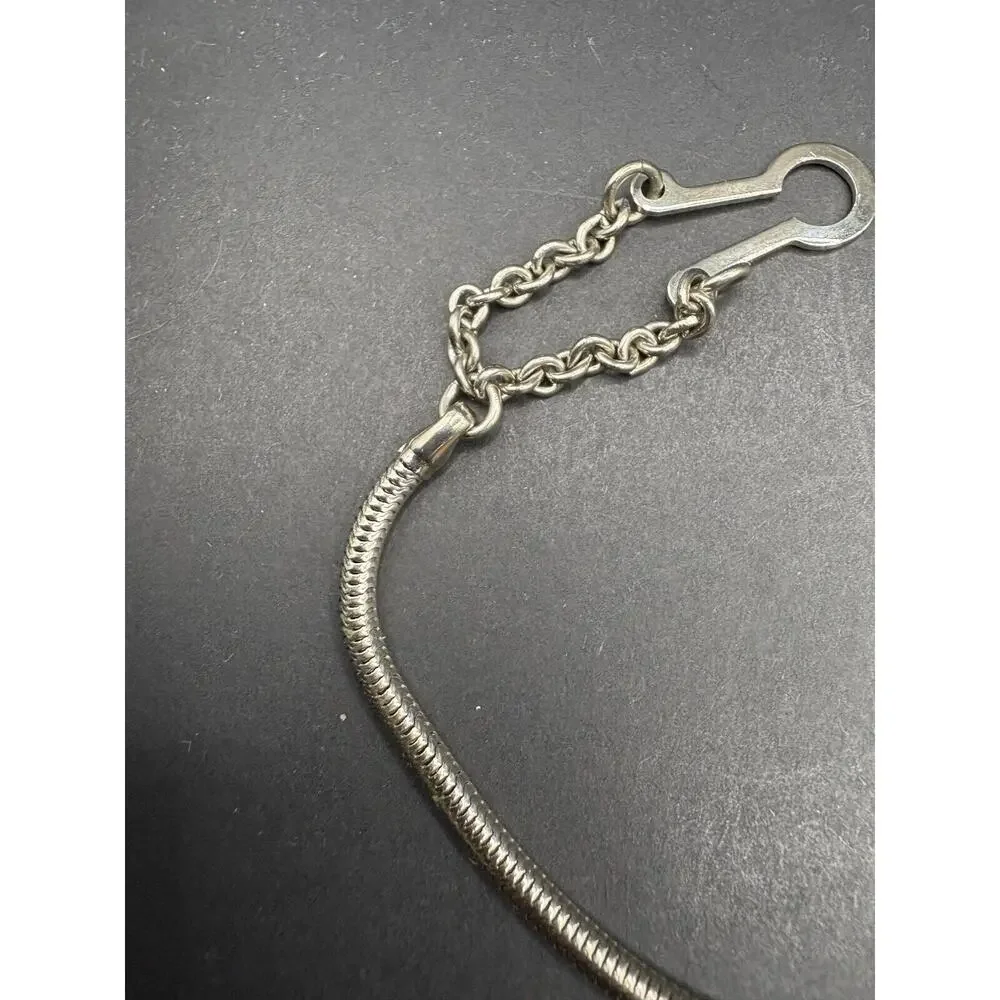 Vintage Silver Tone Pocket Watch Fob Snake Chain with Pocket Clip